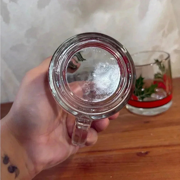 1980's Libby Dbl Old Fashion Bold Green Holly & Red Berries Vintage - Picture 3 of 4